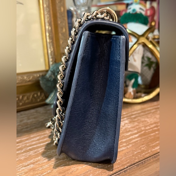 Furla Navy Blue Crossbody with Gold Tone Studs EUC - Picture 5 of 16